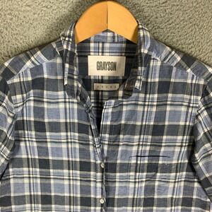 Grayson The Hero‎ Shirt Women's 3/Medium Blue Plaid Button Up Long Sleeve Cotton